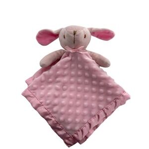 Pink‎ Plush Bunny Lovey Security Blanket Satin Trim And Dotted Texture Baby Girl